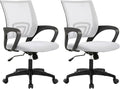 BestOffice | Ergonomic Office Chair | Mid-Back Swivel Desk Chair | Breathable Backrest & Lumbar Support | Adjustable Height | Sponge Seat | Rolling Wheels | White | for Adults & Women | Pack of 2