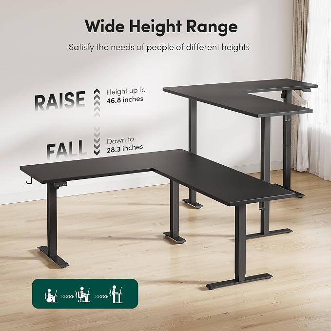 FEZIBO 75" x 63"L Shaped Standing Desk Adjustable Height, Electric Stand up Corner Computer Desk, Sit Stand Home Office Desk with Splice Board, Black