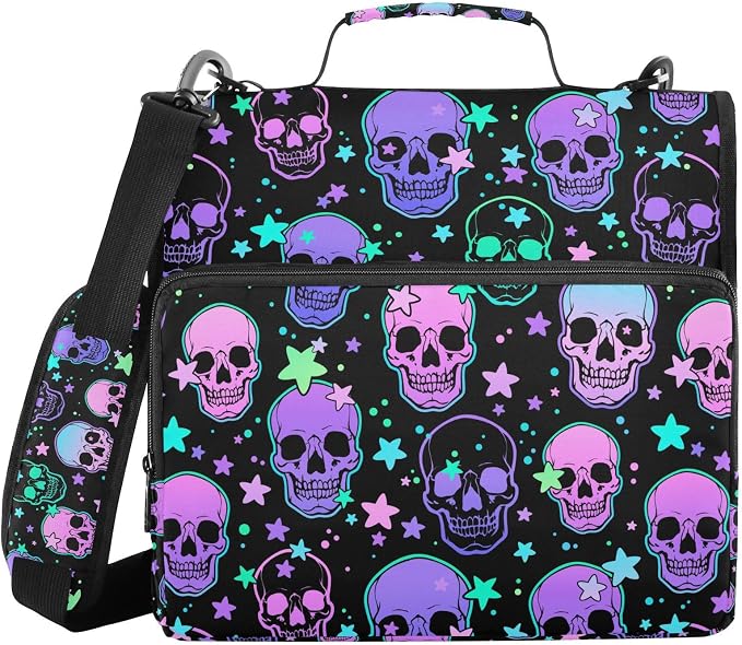 Personalized Magic Skull 3 D-Ring Binder Bag Zipper Organizer | Multi-Pocket with Handle and Detachable Shoulder Strap Holds 500 Sheets for School Office Supplies
