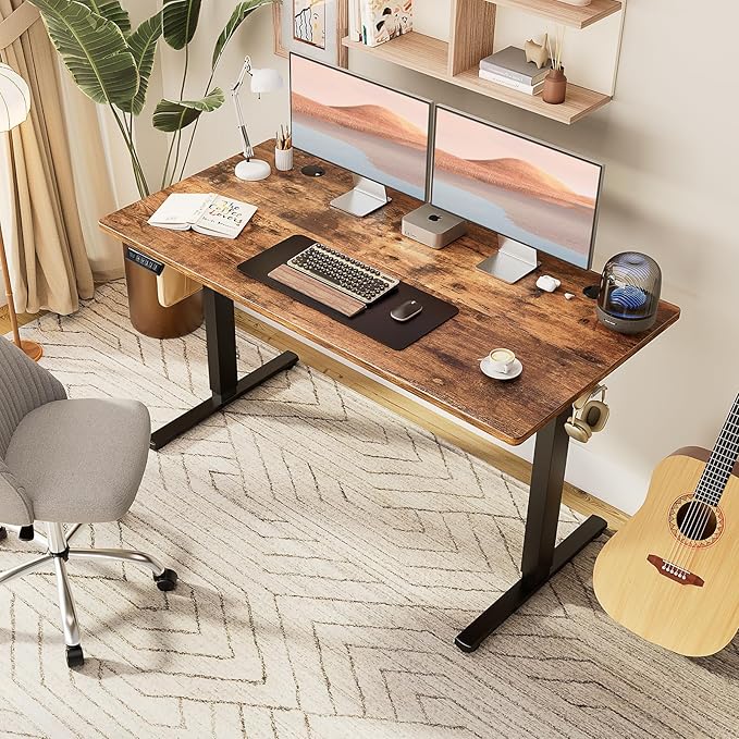 Sweetcrispy Electric Standing Desk, Computer Desk, 63x24 Inch | Adjustable Height, Splice Wood Board, 3 Memory Preset, Sit Stand Work Table for Home Office, Rustic