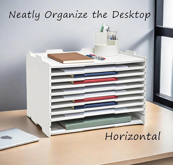 YFS 5 Tier-Desk File Organizer, Stackable Paper Tray, Printer Paper Storage for Office, Sorter Organizer for Letter/A3 Office File Folder Holder -White (Horizontal-5tray(with 4 Adjustable Shelves))