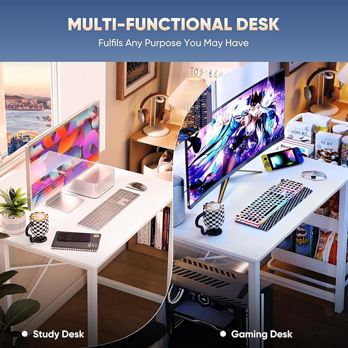DUMOS 32 in Small Computer Desk for Home Office, Modern Study Work Table Simple Style for Bedroom, Writing Desks with X-Shaped Reinforcement, 2 Pack, White | Modern Study Writing Work Table, Craft PC Desk Simple Workstation with Reinforcement Structure...