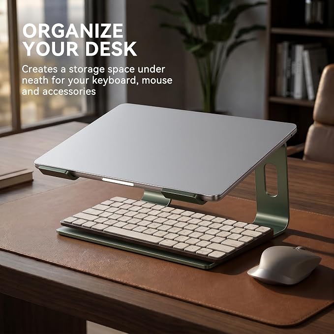 SOUNDANCE Laptop Stand, Aluminum Computer Riser, Ergonomic Laptops Elevator for Desk, Metal Holder Compatible with 10 to 15.6 Inches Notebook Computer, Green