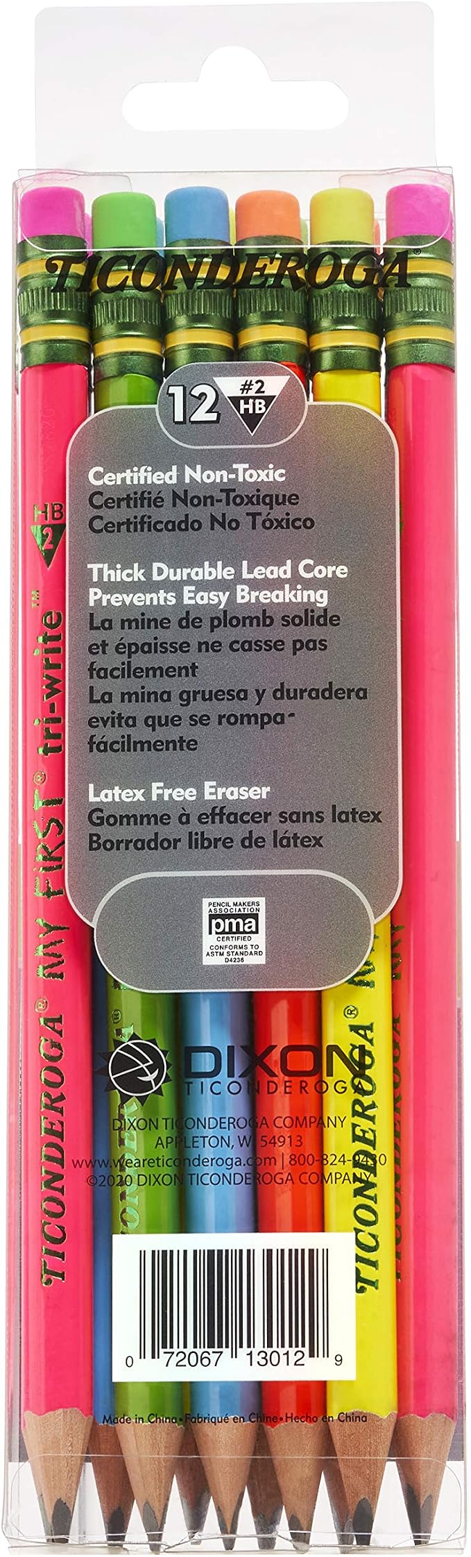 Ticonderoga® Tri-Write Beginners' Pencils With Erasers, #2 Soft, Yellow Barrel, Pack Of 36 & My First Tri-Write Wood-Cased Pencils, Neon Colors, 12 Count (X13012)
