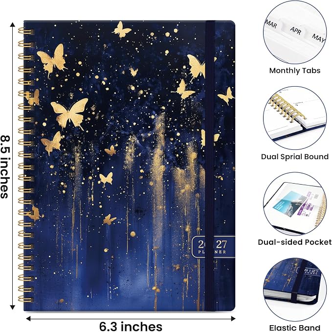 ZOTIA Academic Planner 2026-2027, Monthly & Weekly Jul 2026-Jun 2027 | Golden Butterflies, 6.3" x 8.5" Calendar Planner for Women, Hardcover Pretty Organizer for Women, School Office Home Supplies