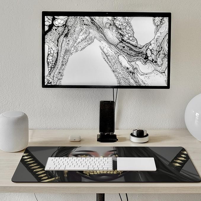 Gaming Mouse Pad Large Mousepad Aesthetic Anime Girl Japanese Samurai Portrait Desk Mat for Keyboard and Mouse Mat Non-Slip Rubber Desk Pad 40x90cm