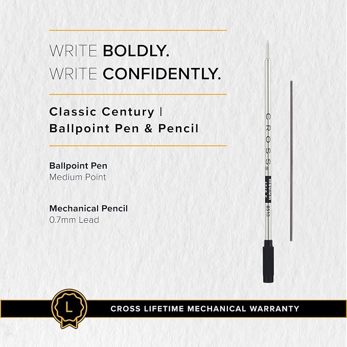 Cross Classic Century Lustrous Chrome Pen & 0.7mm Pencil Set, Gift-Ready