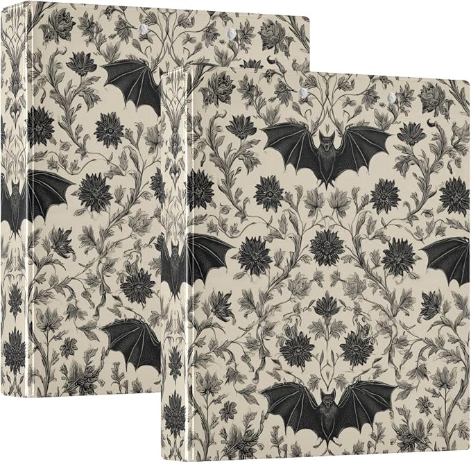 Gothic Bat Round Ring Binders Floral (2) 1.5 Inch 3 Ring Binder with Clipboard Holds 200 Sheets Office Home School