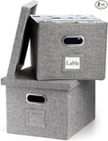 Hedume Set of 2 File Organizer Box, Collapsible Linen Filing Cabinets, Decorative Linen Filing Storage Hanging File Folders with Lids and Durable MDF Board, Space Saving File Folder Storage