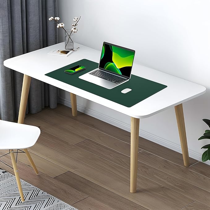 AFIING Cork Desk Mat, Dark Green, 31.5" x 17",Desk pad Protector | Dual-Sided Cork & PU Leather, Waterproof, Non-Slip, For Office & Gaming