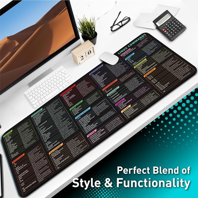 Pixiecube Linux Commands Line Mouse pad - Extended Large Cheat Sheet Mousepad. Shortcuts to Kali/Red Hat/Ubuntu/OpenSUSE/Arch/Debian/Unix Programmer. XXL Non-Slip Gaming Desk mat