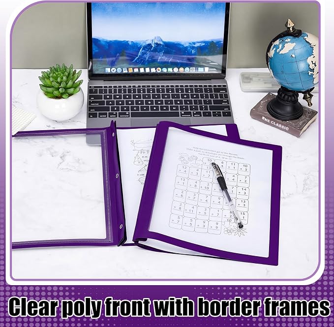 Teling 36 Pcs Report Covers with 3 Prong Fasteners Clear Front Presentation Folders Frame View Poly Report Folder Presentation Binder for Paper Document School Office (Dark Purple)