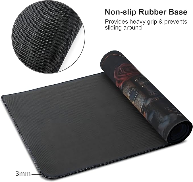 Aesthetic Book Gaming Mouse Pad, Black Red Dark Romanticism Desk Mat with Anti-Slip Base & Stitched Edges,35.4" x 15.7" in Desk Accessories for Women, Home Office Decor & Artistic Gift