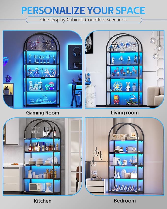 7-Color RGB LED Human-Sensing Light Strip for Glass Display Cabinets Display Cabinets for Collectibles Trophy Case Display Cabinet