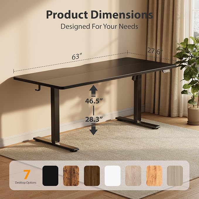 Cubiker Standing Desk, 63x28 Inches Sit Stand Home Office Desk, Electric Stand up Desk, Adjustable Desk with Splice Board, Black Frame/Black Top