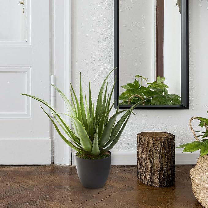 Nearly Natural 26 in Artificial Aloe Plant with Pot Room Decor | 25 Spiky Green Leaves, Nursery Pot Included, Perfect Accent for Bathroom Vanity or Home Office Decor
