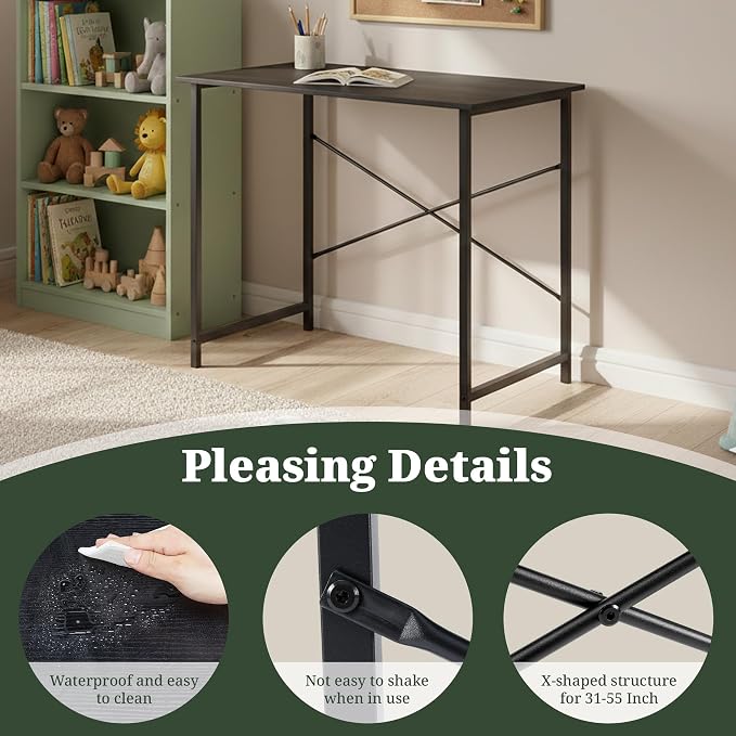 32 Inch Computer Desk, Small Writing Desk for Home Office Bedroom | 265 lb Capacity, Reinforced X-Frame, Waterproof MDF Top, Scratch-Resistant Surface, Easy Assembly, Black