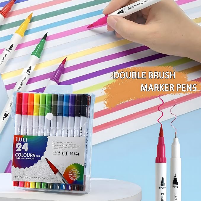 56 PCS Aesthetic School Supplies with Large Pencil Case, 24 Double Brush Marker Pens, 5 Black Ink Gel Pens, 6 Macaron Pencils, 4 Sharpeners, Sticky Notes, Ruler, Erasers, Stationery Gift