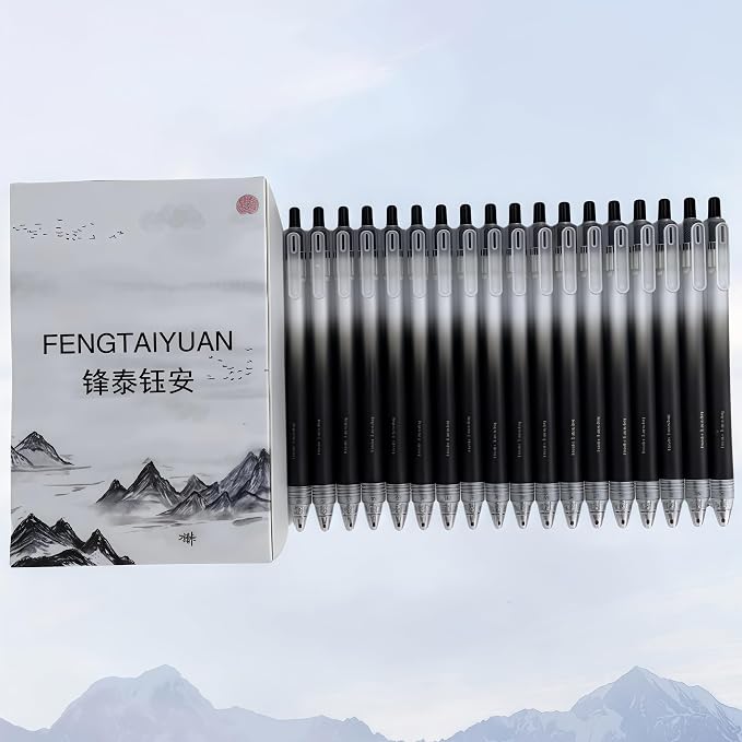 Fengtaiyuan Retractable Gel Pens, 0.5mm Bullet Point Fast Drying Black Ink, Frosted Gradient Triangular Ergonomic Barrel Writing Pens for School Exam Office Note Taking [Pack of 18]