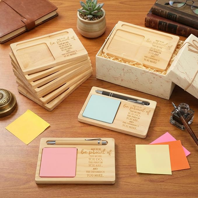 20 Pcs Back to School Teacher Appreciation Gifts Bulk Wooden Sticky Note Holder Motivational Thank Your Gift Inspirational Sticky Notes for Teacher Back to School (Proud)