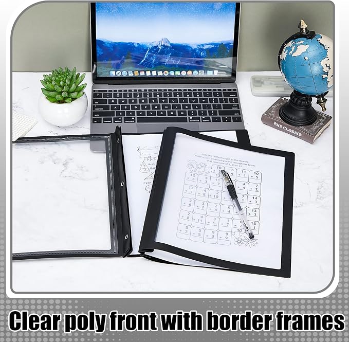 Teling 50 Pcs Report Covers with 3 Prong Fasteners Clear Front Presentation Folders Frame View Poly Report Folder Presentation Binder for Paper Document School Office (Black)