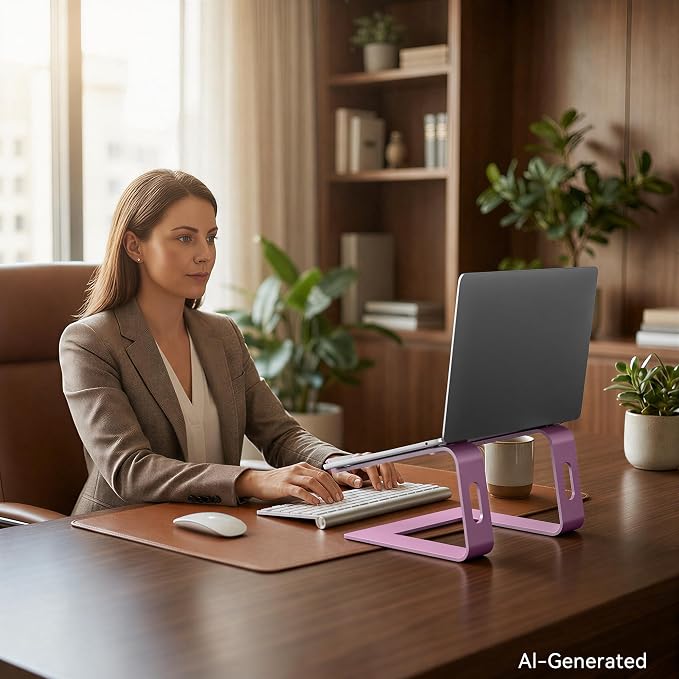 SOUNDANCE Laptop Stand, Aluminum Computer Riser, Ergonomic Laptops Elevator for Desk, Metal Holder Compatible with 10 to 15.6 Inches Notebook Computer, Pink