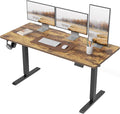 DESINO Standing Desk, 63 × 28 Inches Electric Height Adjustable, Sit and Stand Up, Computer Office Desk with Splice Board, Black Frame/Rustic Brown TOP
