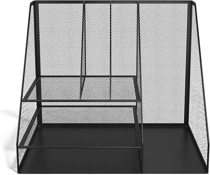 TRU RED Wire Mesh Desk Organizer, 6‑Compartment, Matte Black, 2‑Pack – Desktop Accessory Holder for Office Supplies