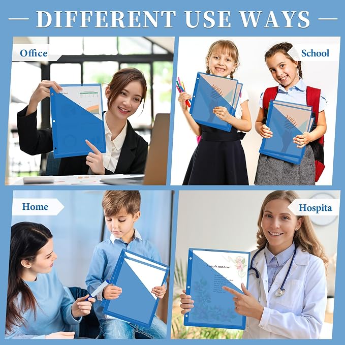 gisgfim 48 Pack Binder Pockets for 3 Ring Clear Pocket Divider Folders for 3 Hole Binders Sleeves Plastic Slash File Jacket for Office School Classroom Business Home Organizer, 9.25" x 11.22" (Blue)