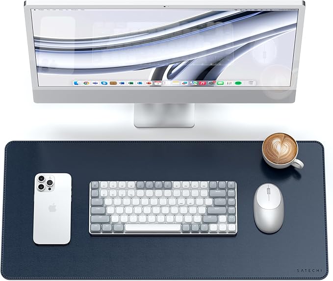 Satechi Vegan-Leather Desk Mat, Scratch and Water Resistant, Blue | Large Mouse Pad, Ergonomic, Easy to Clean, 26.8 x 12.4 x 0.1 inches, for Office and Home