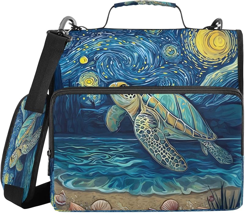 3 Ring Zipper Binder With Shoulder Strap Documents Storage Organizer Green Fire Dragon