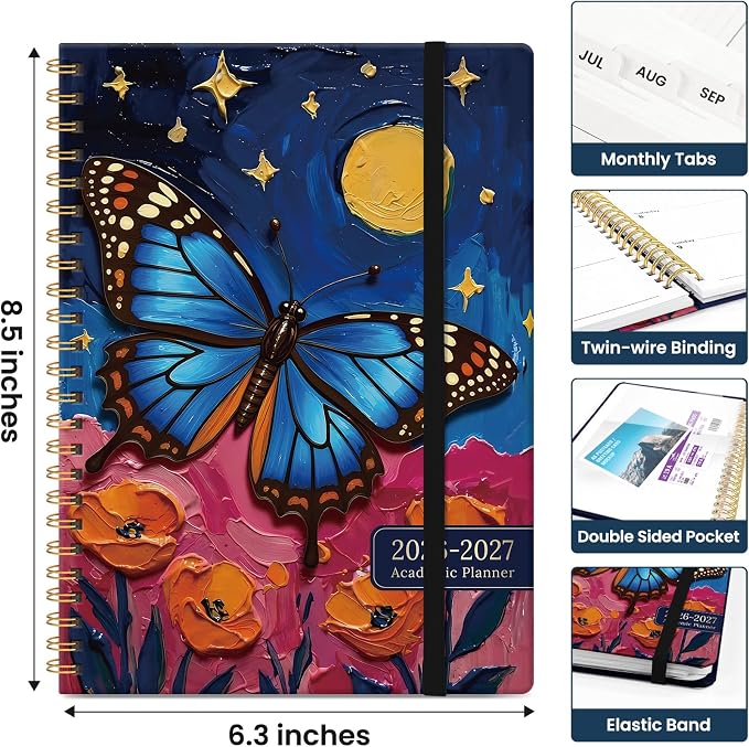 Taja Planner 2026-2027, Jul 2026-Jun 2027 Monthly & Weekly Calendar Planner | 6.3" x 8.5", Hardcover Academic Calendar, Teacher Student Agenda Book with Tabs, School Office Supplies, Lunar Flight