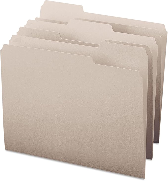 Smead Colored File Folder, 1/3-Cut Tab, Letter Size, Gray, 100 per Box (12343)