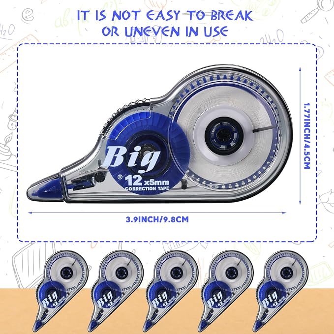 Chivao 48 Pack White Correction Tape, Classroom Correction Tape Wipe out Easy to Use Applicator Translucent Dispenser Shows for School Office Note Journal, 0.2 Inch x 39.4 Feet