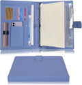 Wonderpool A4 PU Leather 3 & 4 Ring Holder Writing Portfolio Multi Document Case with Removable Binder Clipboard and Functional Pocket for Organizer Office Travel School (Blue)