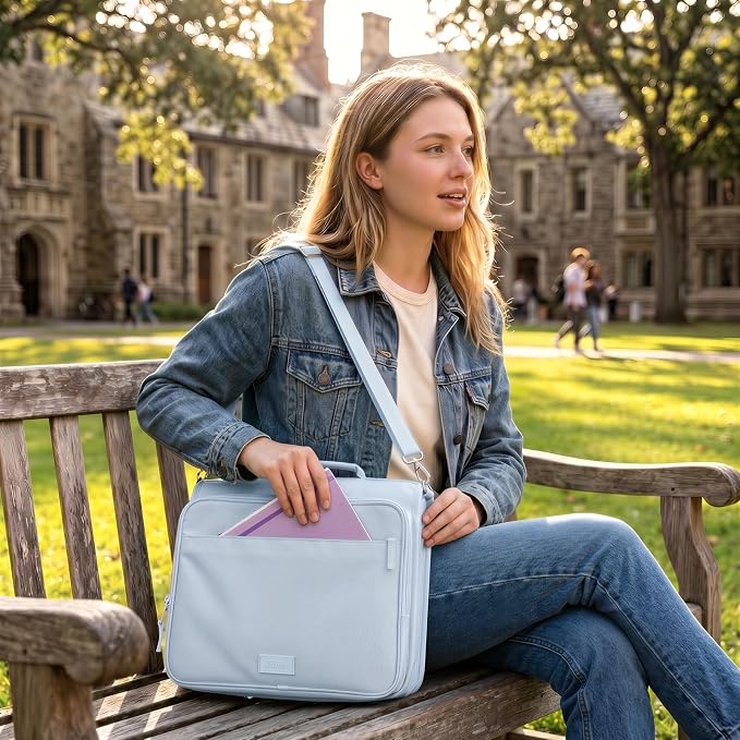SUNEE Zipper Binder 3 Ring 2-Inch in Dusk Blue Features a Shoulder Strap, 13 Inch Laptop Pocket, with Multiple Storage Pockets. Ideal Organizer for Middle School Students