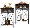VECELO Cabinet/Table, 3-Tier Display Shelves with Protection Door, Metal Frame Storage Shelf Organizer for Small Space, Living Room, Kitchen, Bathroom, Set of 2, Brown+Black