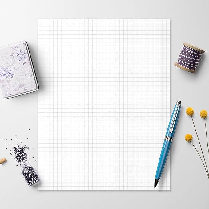 321Done Double Sided Graph Paper Notepad, 0.25 Grid, 8.5x11, Made in The USA, Quad Ruled Pad for Writing, Drawing, Sketching Bullet Journaling (50 Sheets) Thick Heavy White Paper