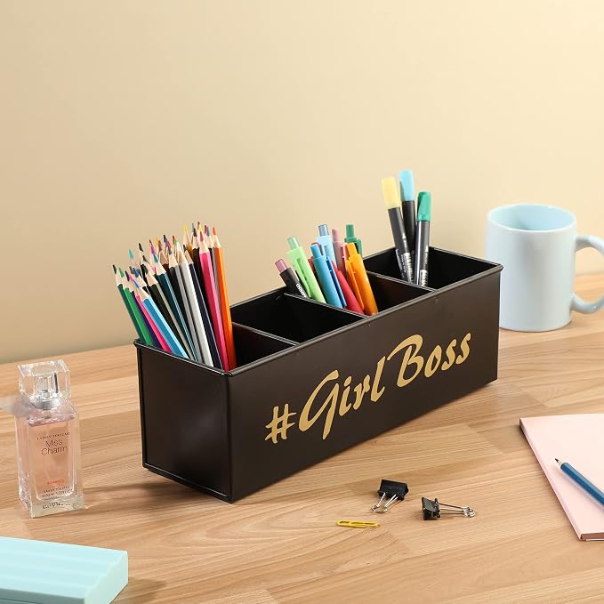 DUDKI HOME QUINTESSENTIALS 4 Compartments Pen Holder and Makeup Stand - Gift Office Desk Accessories Décor Storage Multi-functional Pen Organizer for Countertop Desk