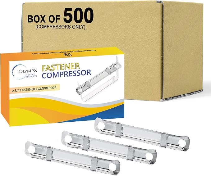 OLYMPX 500 Pcs of Prong Paper Fastener Compressors for Standard 2-Hole Punch, Works with 1 Inch - 3.5 Inch Capacity, 2.75 Inch Center for Paper Fastener Prong Bases, Bulk-Packed