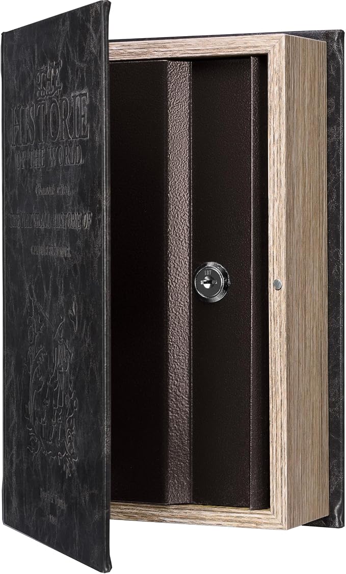 Barska Antique Book Lock Box with Key Lock | Steel safe with magnetic closure and key lock for passports, jewelry and cash