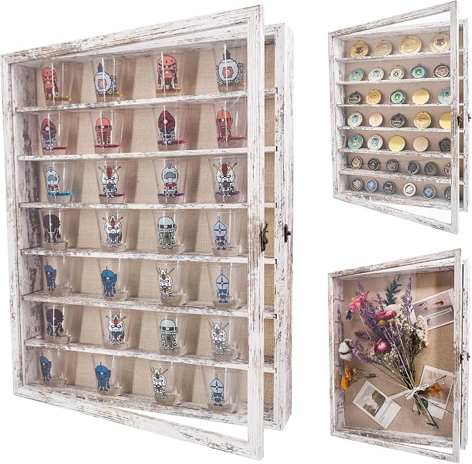 FramePro Shadow Box Frame Display Case 16x20 with Removable Shelves, Deep Memory Box Trinket Knick Knack Shelf Cabinet for Collector, Keepsake Coins Military Medals Wedding Flowers White