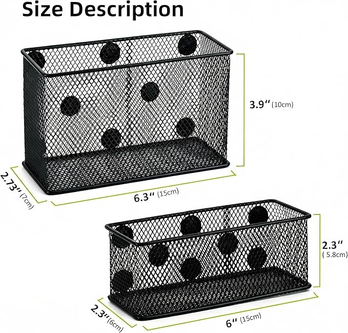 Neudeco Magnetic Locker Shelf Organizer, Black, Pack of 3 | Pencil Holder, Metal Storage Basket, For Whiteboard & Refrigerator, Ideal for School
