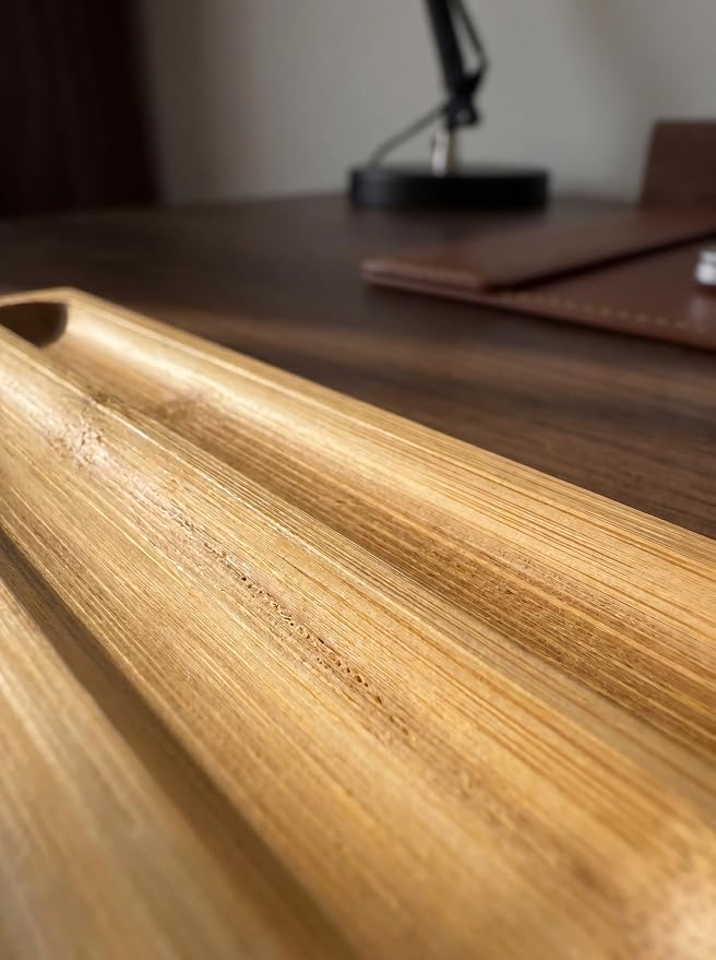 Natural Bamboo 5-Slot Fountain Pen Storage Tray, Anti-Roll Wooden Pen Organizer, Minimalist Zen Desk Pen Holder for Pen Collectors, Office & Study Desktop Stationery Display Tray