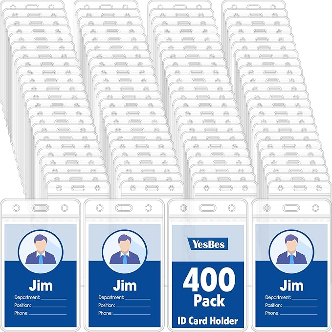 400 Pcs Vertical Badge Holders, Waterproof ID Badge Holder, Clear ID Card Holder with Resealable Zip for Proximity Cards, RFID, Credit Cards