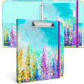 3 Ring Binder 1 Inch Ring, 2 Interior Pockets, 5 Tab Dividers, Low Profile Clipboard with Storage, Fashion Cute Binder and Labels Stickers for School Office (Purple Oil Painting)