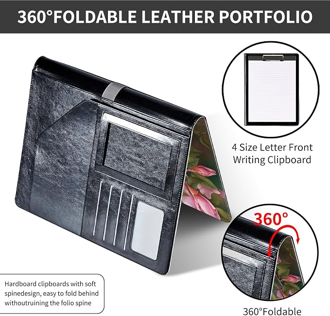 Padfolio/Portfolio Folder Clipboard,Padfolio Clipboard,Writing Portfolio Leather with Cover for Card Holder Slot Letter Size A4 for Office Conference Notepad Clip Boards,Birds Pink Flowers