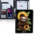 Padfolio/Portfolio Folder Clipboard,Padfolio Clipboard,Writing Portfolio Leather with Cover for Card Holder Slot Letter Size A4 for Office Conference Notepad Clip Boards,Lovely Sloth Sunflower