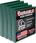 Samsill Durable 1 inch 3 Ring Binder, D Ring Binder, 100% Recycled Chipboard, Green, 4 Pack