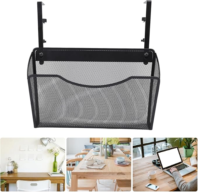 Asixxsix Under Desk Drawer, Desk Side Storage, Hanging Desk Organizer, Clamp On Desk Organizer, Mesh Metal Desk Drawer, Side Desk Organizer for Office and Home (Black)